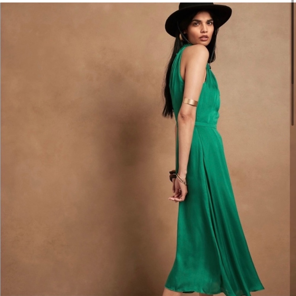 NWT Banana Republic Soft Satin Midi Dress Luscious Green 8
